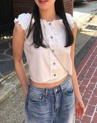 Puff Shirred Crop Sleeveless Blouse
