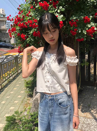 Puff Shirred Crop Sleeveless Blouse