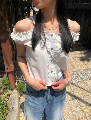 Puff Shirred Crop Sleeveless Blouse