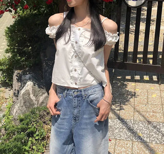 Puff Shirred Crop Sleeveless Blouse