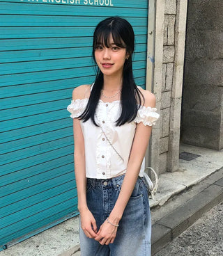 Puff Shirred Crop Sleeveless Blouse