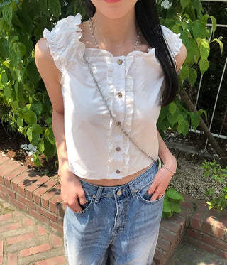 Puff Shirred Crop Sleeveless Blouse