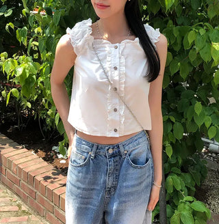 Puff Shirred Crop Sleeveless Blouse