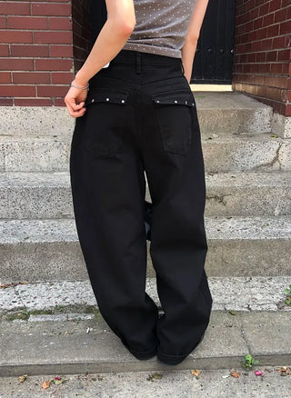 Star Pocket Studded Cotton Balloon Wide Pants