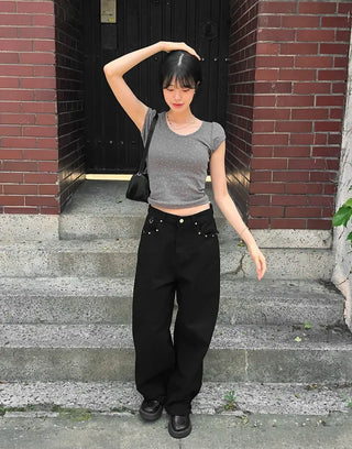 Star Pocket Studded Cotton Balloon Wide Pants