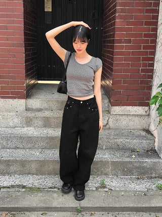 Star Pocket Studded Cotton Balloon Wide Pants