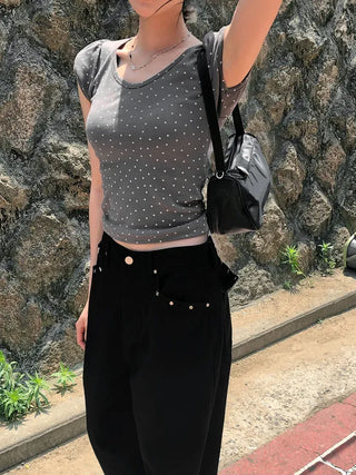 Star Pocket Studded Cotton Balloon Wide Pants