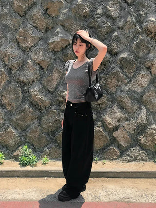 Star Pocket Studded Cotton Balloon Wide Pants