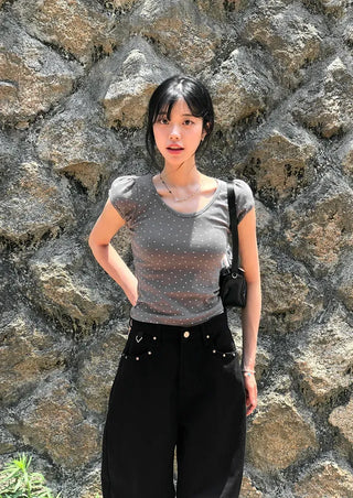 Star Pocket Studded Cotton Balloon Wide Pants