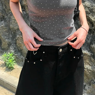 Star Pocket Studded Cotton Balloon Wide Pants