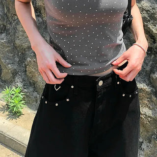 Star Pocket Studded Cotton Balloon Wide Pants