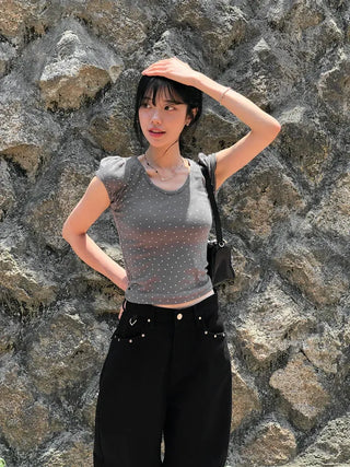 Star Pocket Studded Cotton Balloon Wide Pants