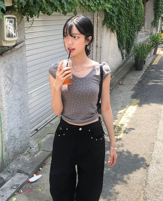 Star Pocket Studded Cotton Balloon Wide Pants