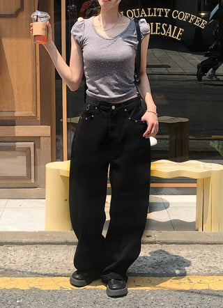 Star Pocket Studded Cotton Balloon Wide Pants