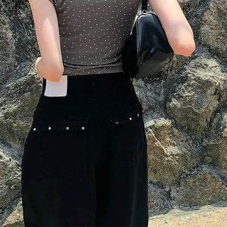 Star Pocket Studded Cotton Balloon Wide Pants