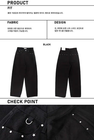 Star Pocket Studded Cotton Balloon Wide Pants