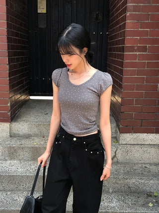 Star Pocket Studded Cotton Balloon Wide Pants