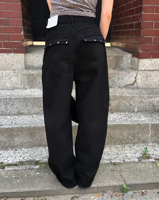 Star Pocket Studded Cotton Balloon Wide Pants