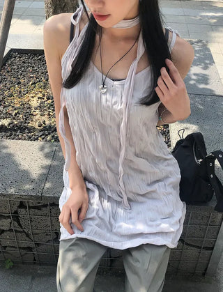 Wrinkle Layered Sleeveless Mini Dress