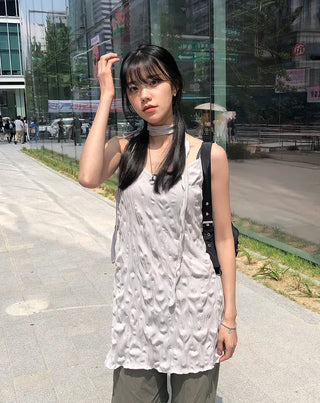 Wrinkle Layered Sleeveless Mini Dress