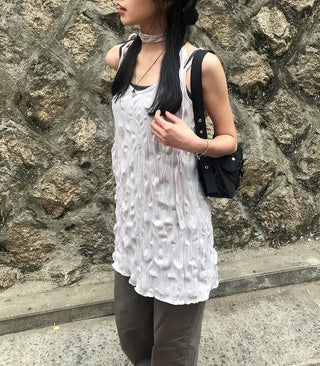 Wrinkle Layered Sleeveless Mini Dress