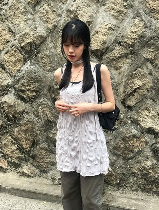 Wrinkle Layered Sleeveless Mini Dress