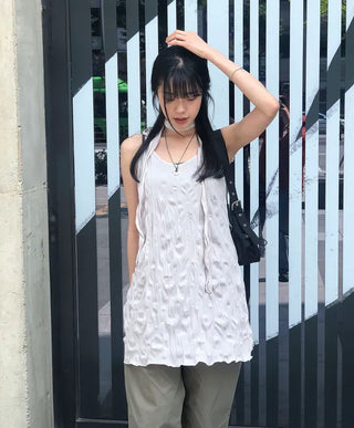 Wrinkle Layered Sleeveless Mini Dress