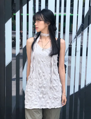 Wrinkle Layered Sleeveless Mini Dress