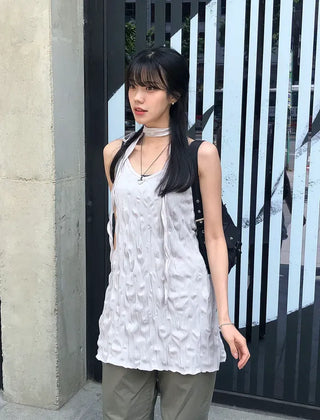 Wrinkle Layered Sleeveless Mini Dress