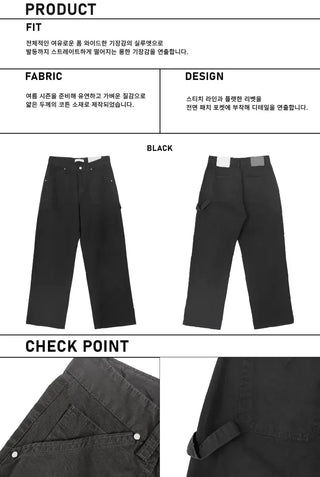 Carpenter Rivet Pocket Cotton Wide Pants