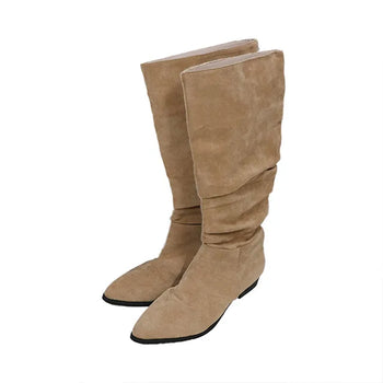 Suede Shirred Long Boots