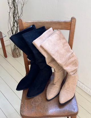 Suede Shirred Long Boots