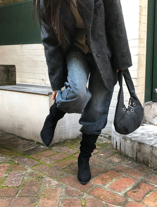 Suede Shirred Long Boots