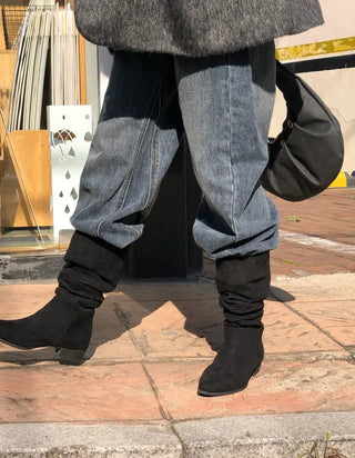 Suede Shirred Long Boots