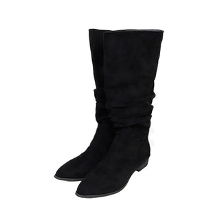 Suede Shirred Long Boots