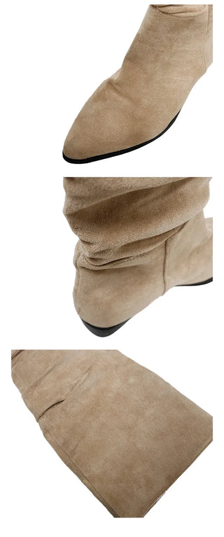 Suede Shirred Long Boots