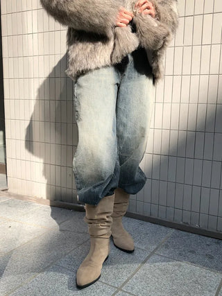 Suede Shirred Long Boots
