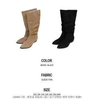 Suede Shirred Long Boots