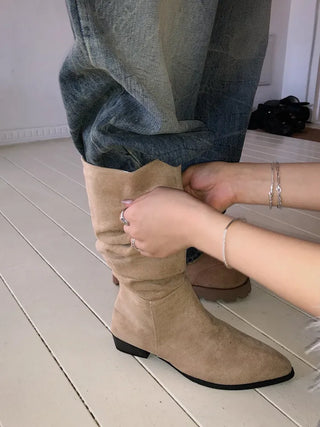 Suede Shirred Long Boots