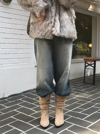 Suede Shirred Long Boots
