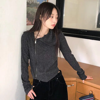 Yves Asymmetrical Knit Zip-up