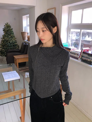 Yves Asymmetrical Knit Zip-up