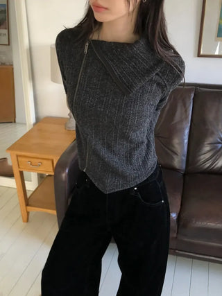 Yves Asymmetrical Knit Zip-up