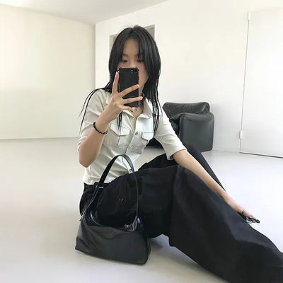 Big Pocket Two-Button Wide Cargo Pants