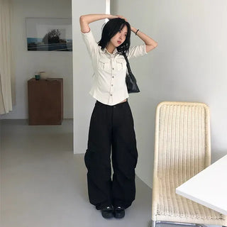 Big Pocket Two-Button Wide Cargo Pants