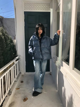 Back Pocket Washed Rolled-Up Wide Jeans