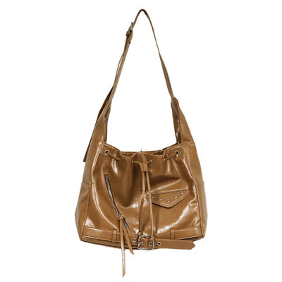 Enamel Shirred Crossbody Shoulder Bag