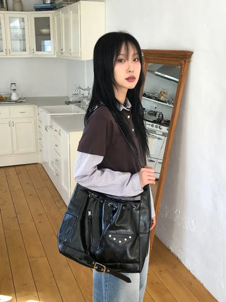 Enamel Shirred Crossbody Shoulder Bag