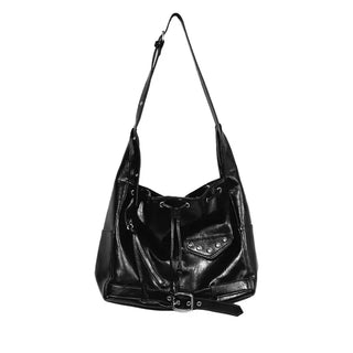 Enamel Shirred Crossbody Shoulder Bag