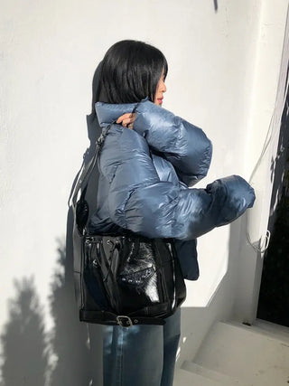 Enamel Shirred Crossbody Shoulder Bag